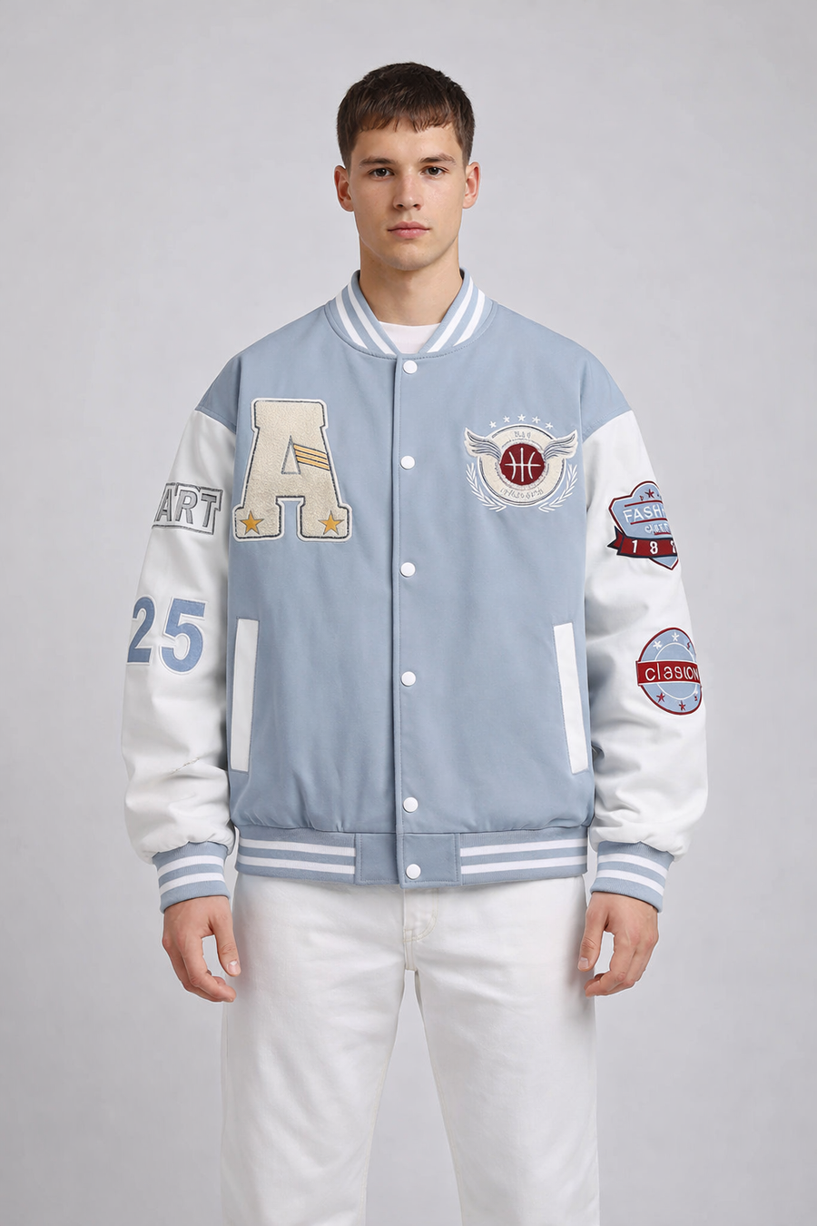 Ravion Varsity Jacket in Light Blue
