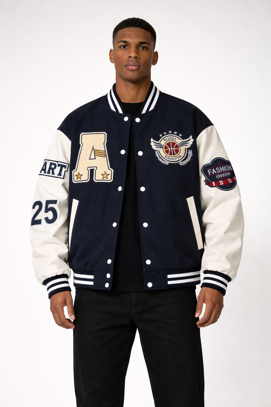 Ravion Varsity Jacket in Navy