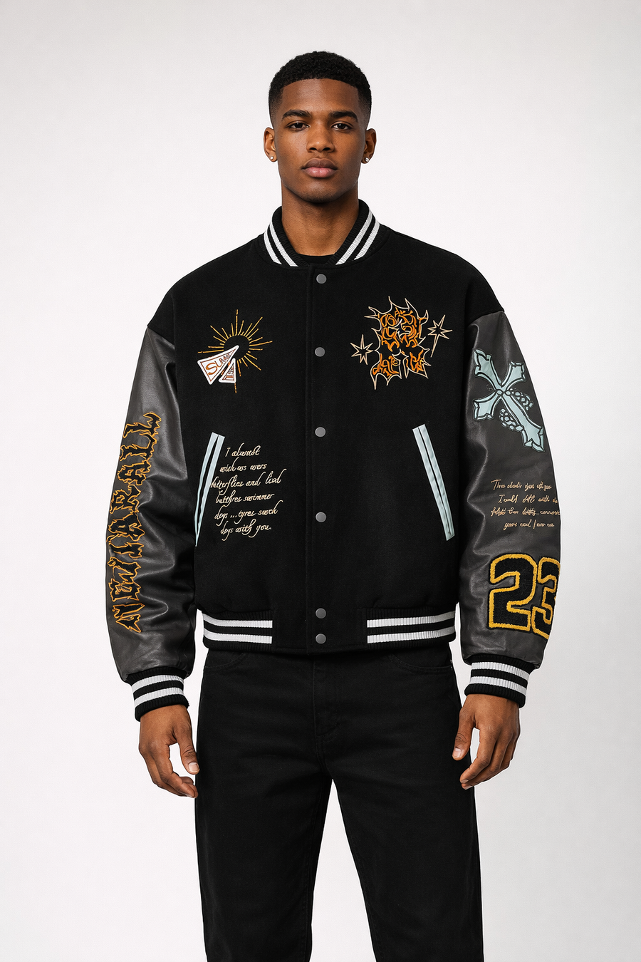 Torven Varsity Jacket in Black